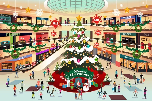 Shopping Mall under jul Illustration — Stock vektor