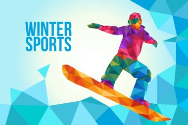 Düşük çokgen stilde snowboard Poster illüstrasyon