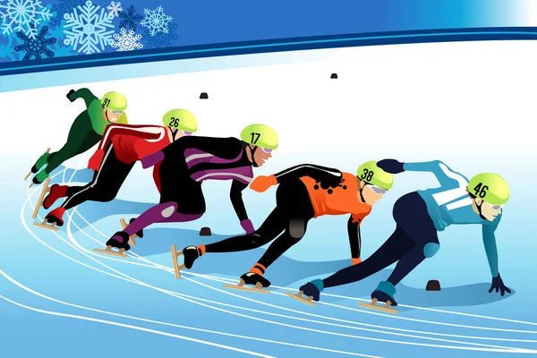 Łyżwiarstwo szybkie na sportowców konkurujących ilustracja — Wektor stockowy