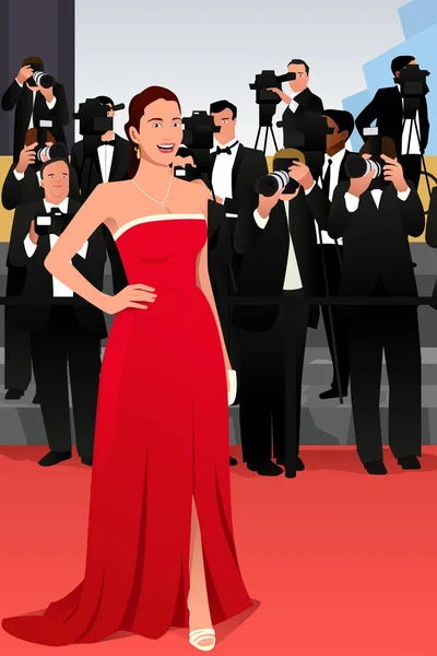 Schöne Frau auf einem roten Teppich Veranstaltung Illustration — Stockvektor