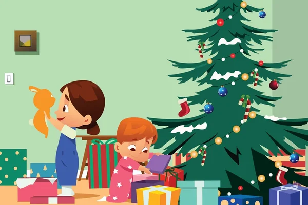Children Opening Christmas Presents Illustration — Stock Illustration Children Opening Christmas Presents Illustration Stock Illustration