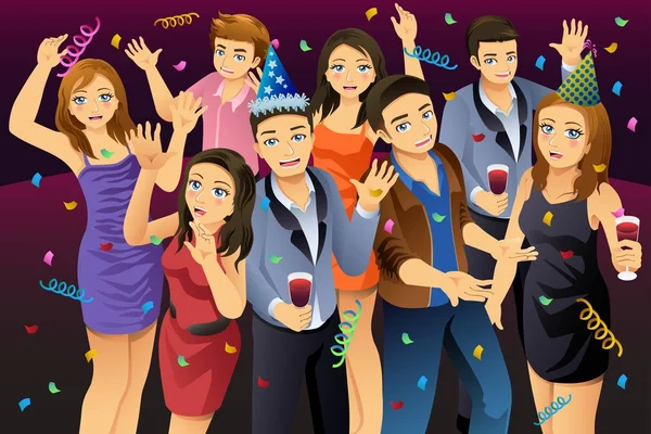 Jovens tendo Ilustração de Festa de Ano Novo —  Vetores de Stock