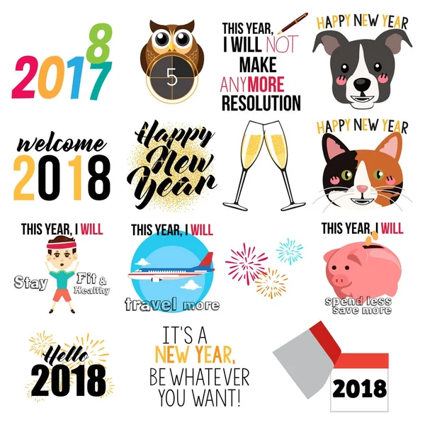 Happy New Year borden en pictogrammen illustratie — Stockvector