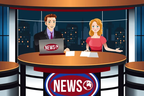 TV News Anchors Illustration — Stock Vector