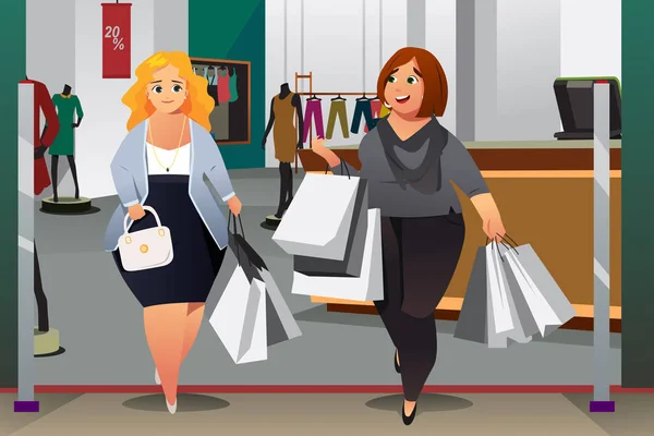 Compras de mulheres em um shopping ilustração — Vetor de Stock