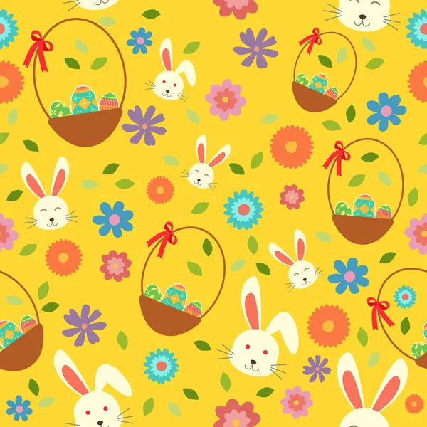 复活节兔子蛋和春天无缝花纹壁纸 Backgrou — 图库矢量图片