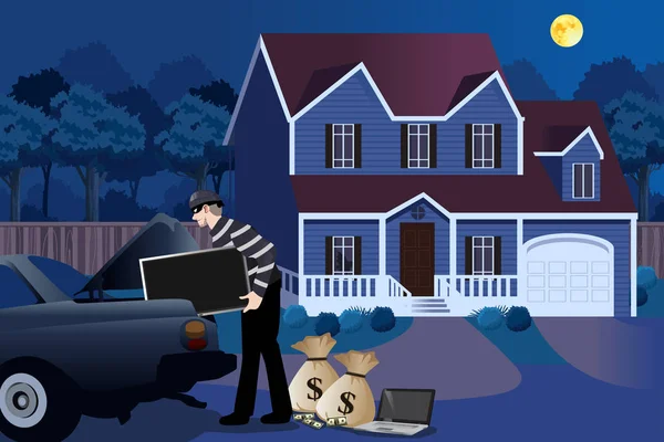 Włamywacz kradzież z ilustracji House — Wektor stockowy