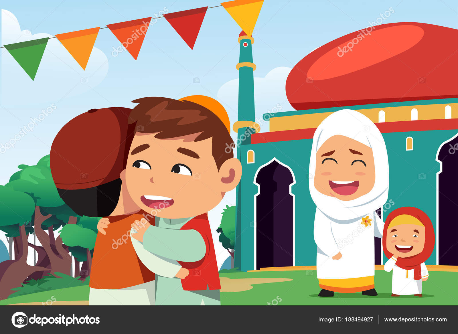 Muslims Celebrating Eid Al Fitr Stock Vector Image by ©artisticco #188494927