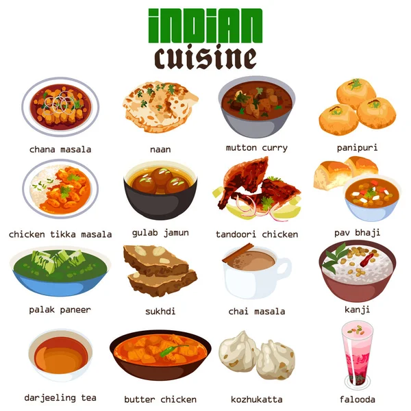 Indiaas eten keuken illustratie — Stockvector