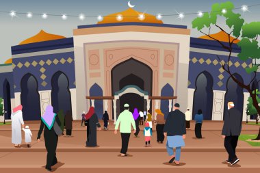 Müslümanlar illüstrasyon dua Camiye gidiyor