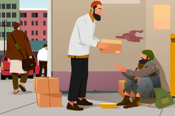 Un musulman fait un don à un pauvre sans-abri — Image vectorielle