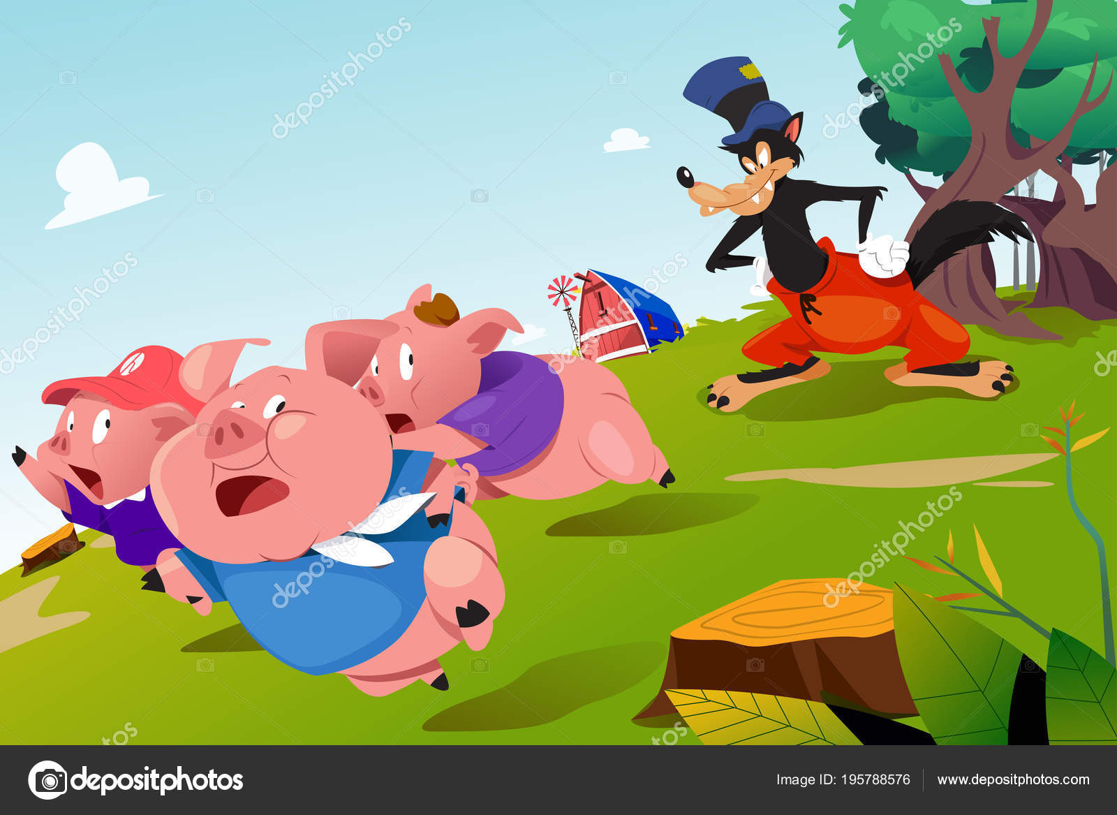 Векторная Иллюстрация Трёх Поросят Страшного Волка Векторное.