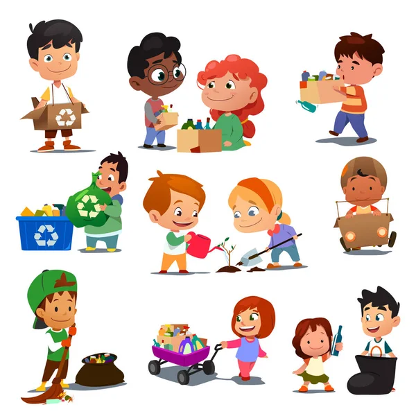 Vector Illustration Children Recycling — Stock Vector