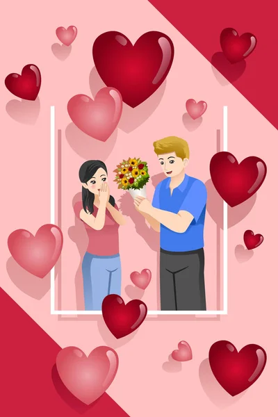 Glückliche Valentinstag Konzept Paar Illustration — Stockvektor