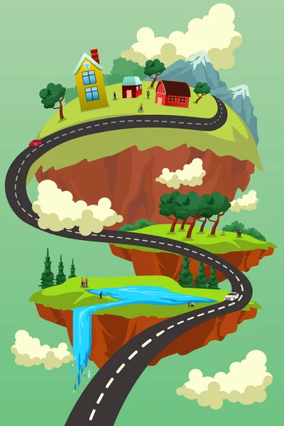 Illustration de concept de route de ville de paysage — Image vectorielle