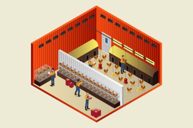 Isometric Chicken Coop Çiftlik Vektörü İllüstrasyonu