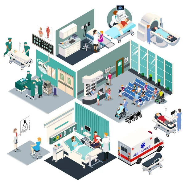 Isometric Design of a Hospital Vector Illustration — Stock Vector