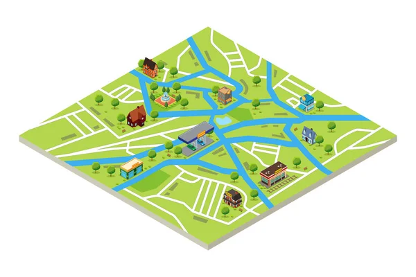 Isometric Map of a City in GPS style Vector Illustration — Stock Vector