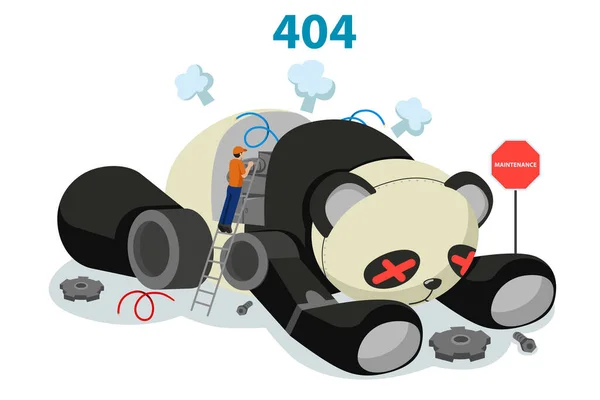 Vector Illustration Broken Panda Robot Showing 404 Website Error Concept — Stock Vector