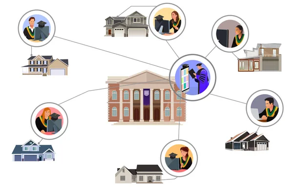 Uma Ilustração Vetorial Cerimônia Graduação Virtual Online —  Vetores de Stock