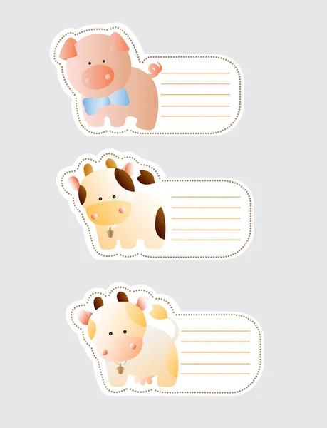 Tomma kort med gris, Ko och tjur — Stock vektor