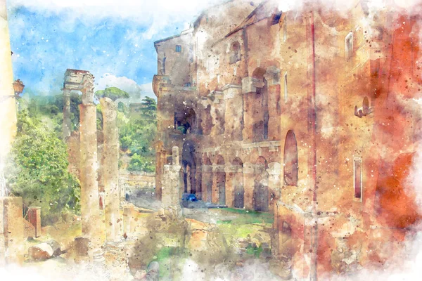 Θέατρο Μαρτσέλο και Ναός του Απόλλωνα Medicus Sosianus — Φωτογραφία Αρχείου