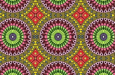 Renkli çiçekli etnik mandala desenli doğu motifi