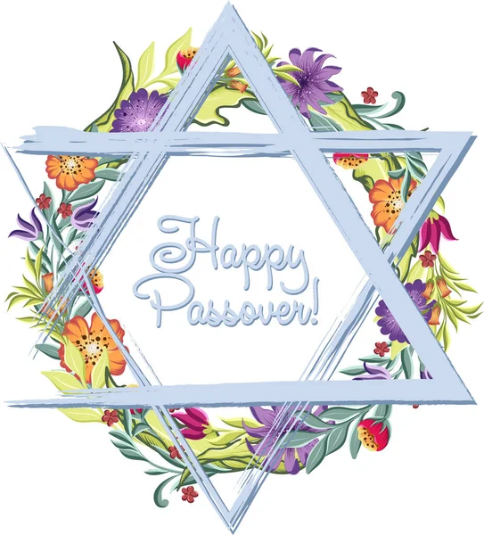 Feliz Páscoa judaica lettering e Estrela de David — Vetor de Stock