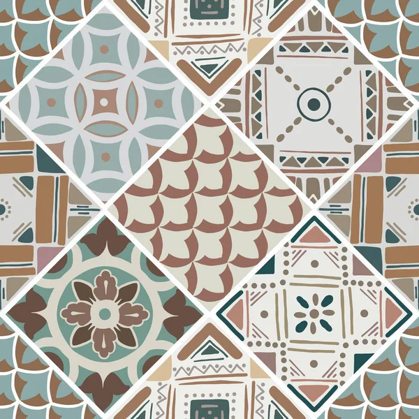 Colorido Patrón Oriental Ornamental Dibujado Mano Sin Costura Floral Patchwork — Vector de stock