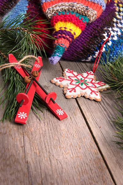 Floco de neve decoração de Natal no fundo de madeira — Fotografia de Stock