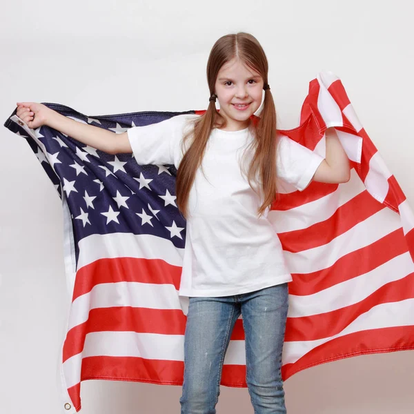 Niña Bandera Americana — Foto de Stock