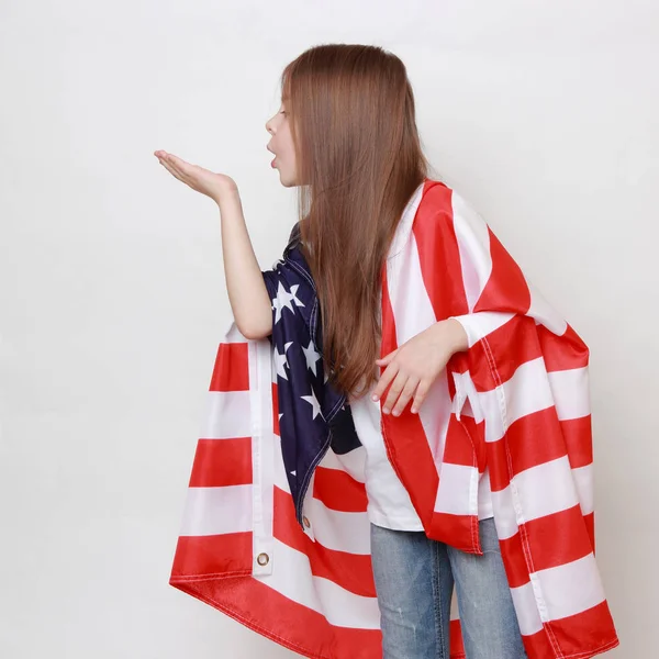 Niña Bandera Americana — Foto de Stock