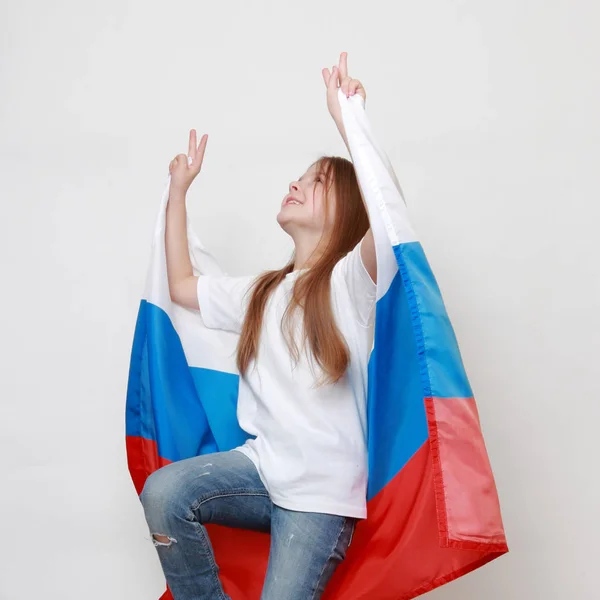 Dziewczynka Rosyjską Flagę — Zdjęcie stockowe