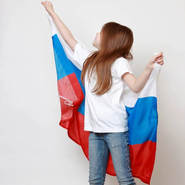 Meisje Met Russische Vlag — Stockfoto