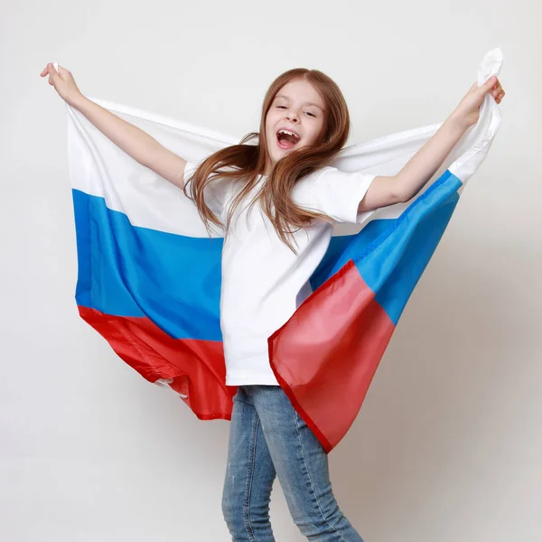 Menina Segurando Bandeira Russa — Fotografia de Stock