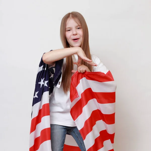 Niña Bandera Americana — Foto de Stock