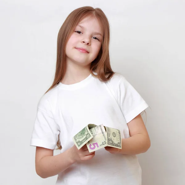 Μόδα Κοριτσάκι Μετρητά Χρήματα Δολάρια Ηπα — Φωτογραφία Αρχείου