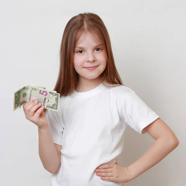 Mode Kleines Mädchen Mit Bargeld Dollar Usa — Stockfoto