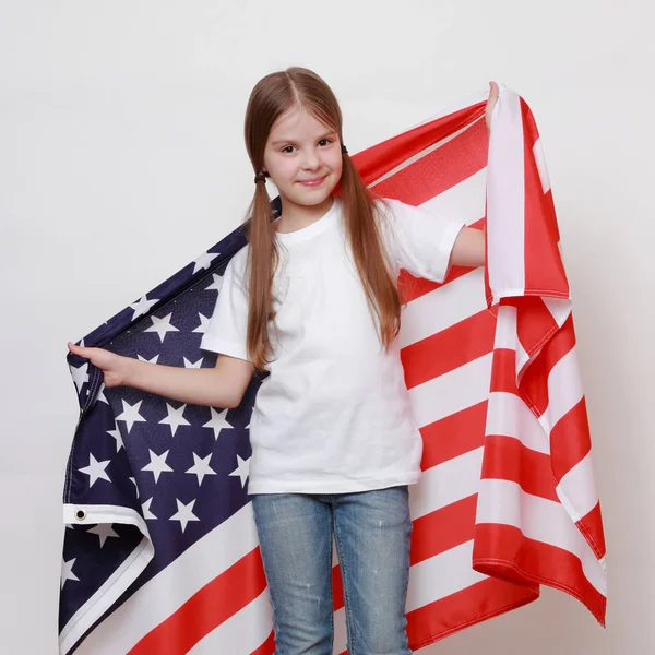 Little Girl American Flag — Stock Photo, Image