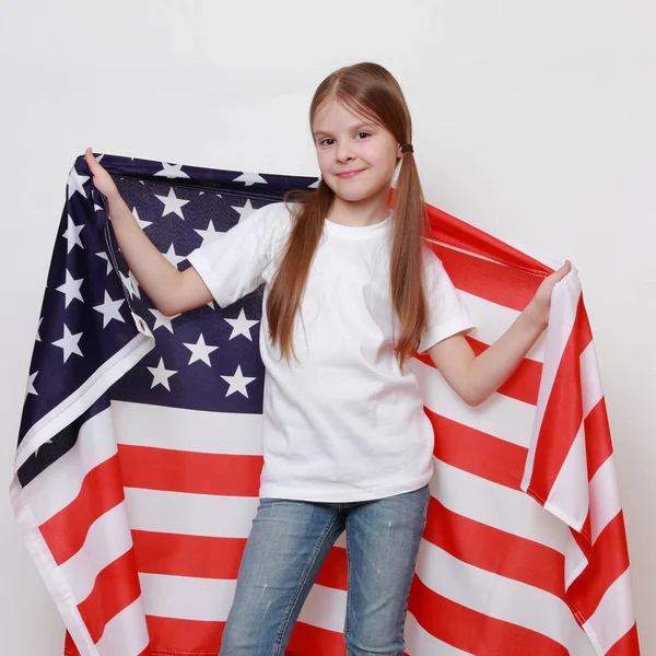 Little Girl American Flag — Stock Photo, Image