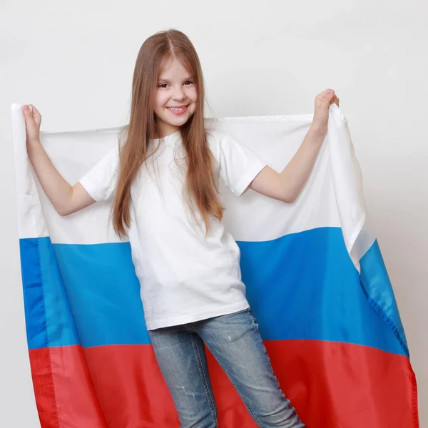Маленькая Девочка Российским Флагом — стоковое фото