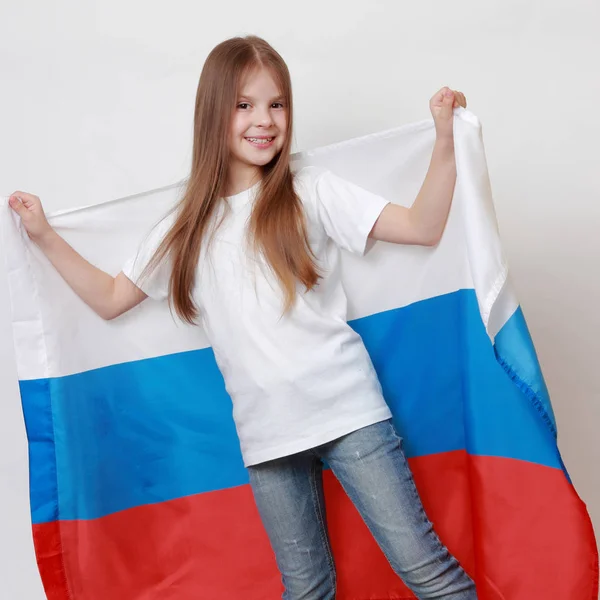 Little Girl Russian Flag — Stock Photo, Image