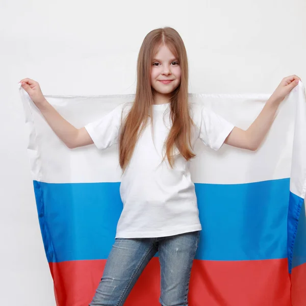 Menina Com Bandeira Russa — Fotografia de Stock