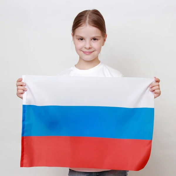 Meisje Met Russische Vlag — Stockfoto