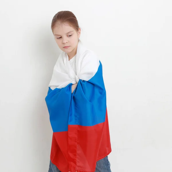 Смайлик Щаслива Дівчинка Символом Прапор Росії — стокове фото