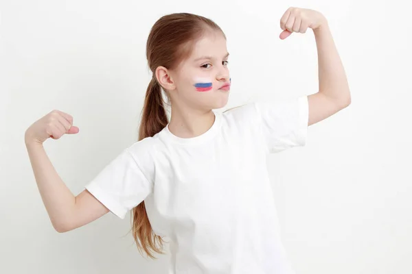 Smiley Happy Little Girl Russian Flag Symbol — Stock Photo, Image