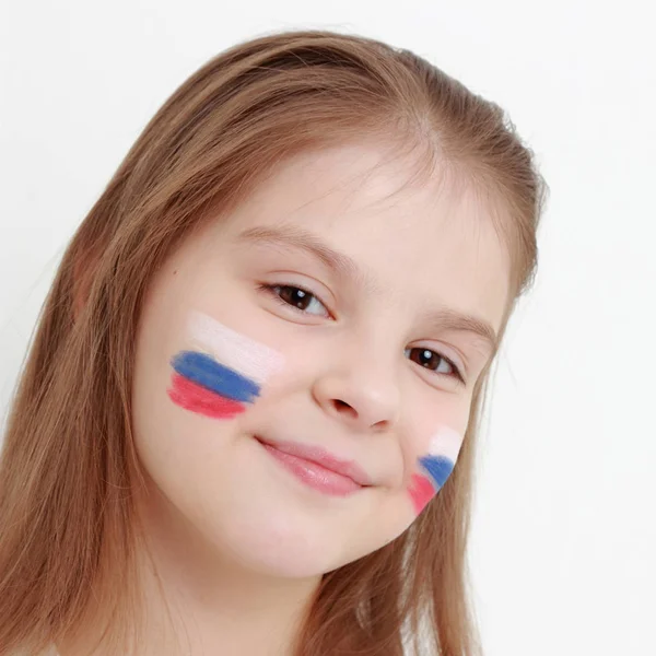 Smiley Gelukkig Meisje Met Russische Vlag Symbool — Stockfoto