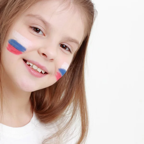 Smiley Gelukkig Meisje Met Russische Vlag Symbool — Stockfoto