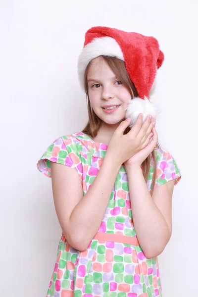 Malá Holčička Santa Hat — Stock fotografie