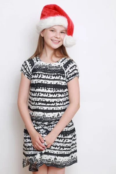 Portrait Little Girl Santa Hat — Stock Photo, Image